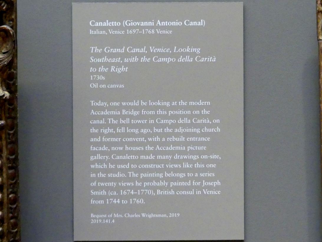 Giovanni Antonio Canal ("Canaletto") (1722–1765), Der Canal Grande mit Blick in südöstlicher Richtung mit dem Campo della Carità, New York, Metropolitan Museum of Art (Met), Saal 632, um 1730–1740, Bild 2/2