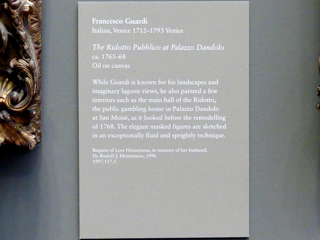 Francesco Guardi (1755–1790), Der Ridotto Pubblico im Palazzo Dandolo, New York, Metropolitan Museum of Art (Met), Saal 632, um 1765–1768, Bild 2/2