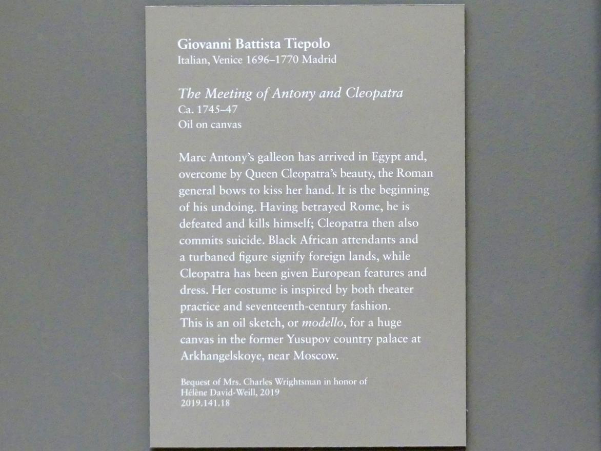 Giovanni Battista Tiepolo (1715–1785), Antonius und Kleopatra, New York, Metropolitan Museum of Art (Met), Saal 632, um 1745–1747, Bild 2/2