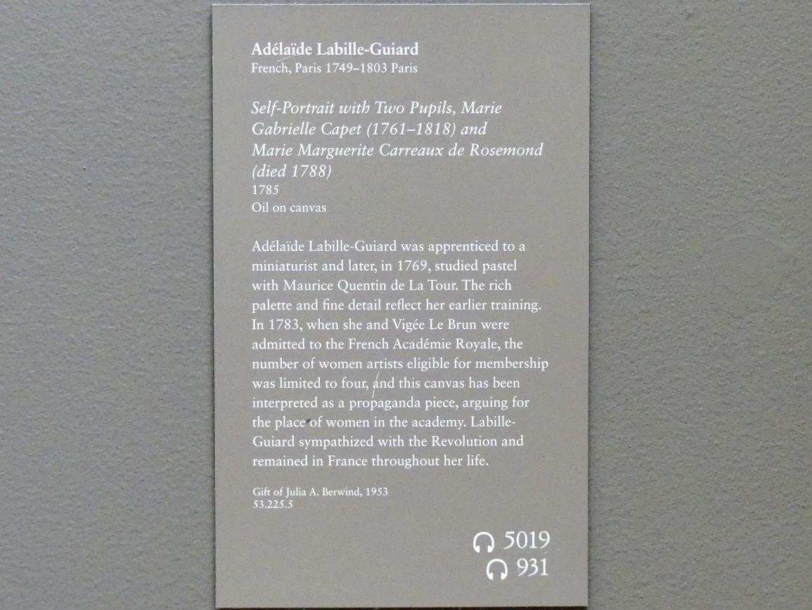 Adélaïde Labille-Guiard (1785–1795), Selbstportrait mit zwei Schülerinnen, Marie-Gabrielle Capet (1761-1818) und Marie Marguerite Carreaux de Rosemond (gest. 1788), New York, Metropolitan Museum of Art (Met), Saal 631, 1785, Bild 2/2