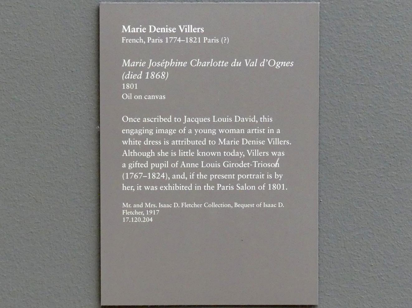 Marie-Denise Villers (1801–1802), Marie Joséphine Charlotte du Val d'Ognes (1786–1868), New York, Metropolitan Museum of Art (Met), Saal 629, 1801, Bild 2/2