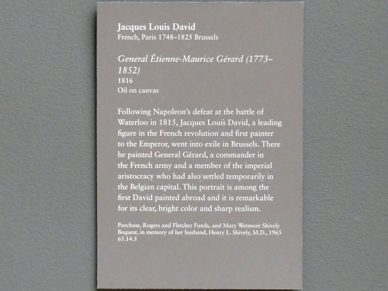 Jacques-Louis David (1782–1824), General Étienne-Maurice Gérard (1773-1852), New York, Metropolitan Museum of Art (Met), Saal 629, 1816, Bild 2/2