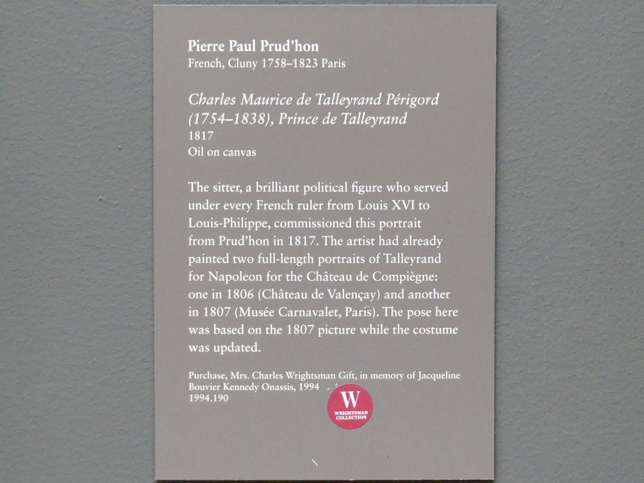 Pierre Paul Prud’hon (1782–1822), Charles Maurice de Talleyrand Périgord (1754-1838), Herzog von Talleyrand-Périgord, New York, Metropolitan Museum of Art (Met), Saal 629, 1817, Bild 2/2