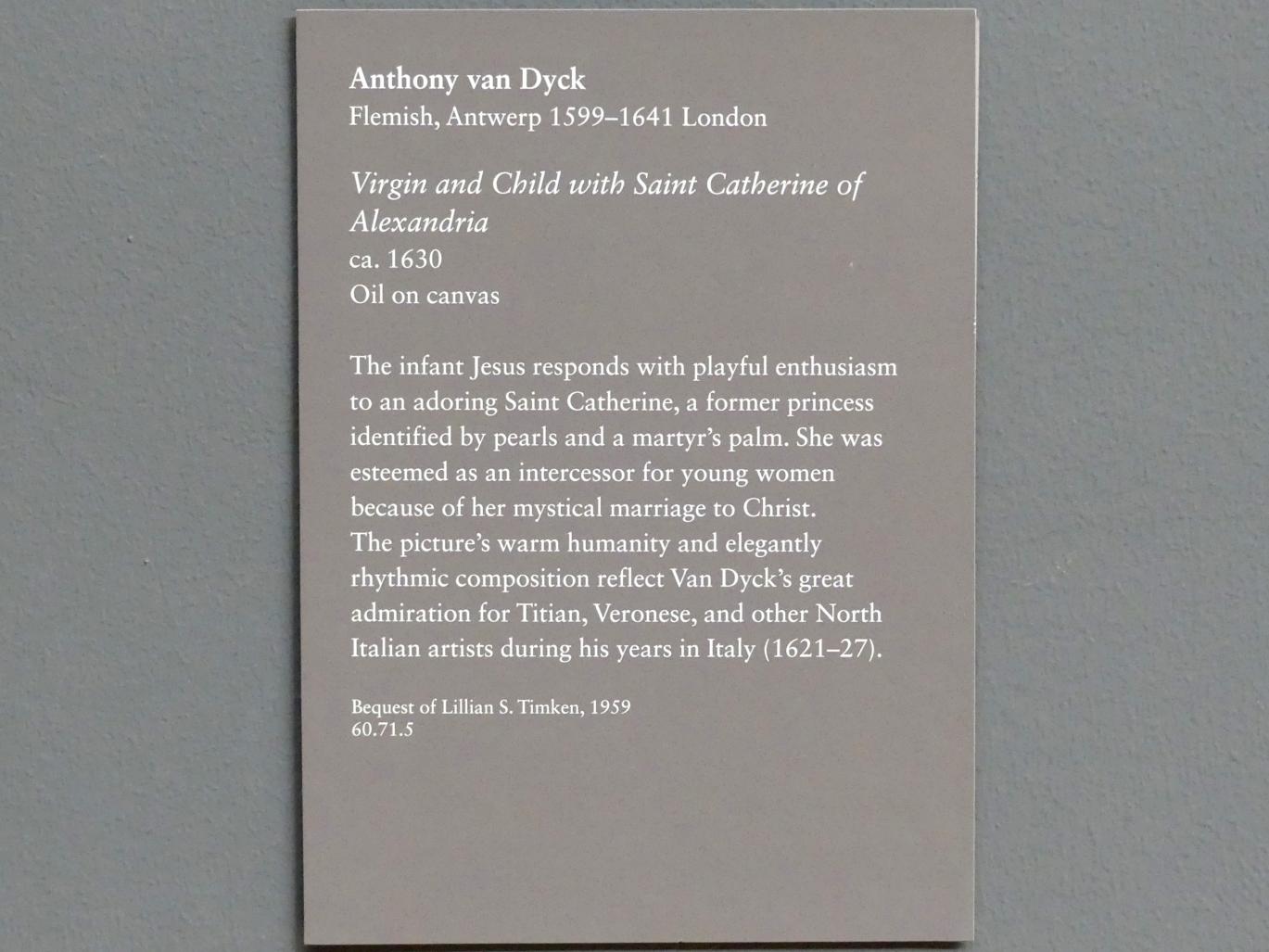 Anthonis (Anton) van Dyck (1614–1641), Jungfrau mit Kind und der heiligen Katharina von Alexandrien, New York, Metropolitan Museum of Art (Met), Saal 628, um 1630, Bild 2/2