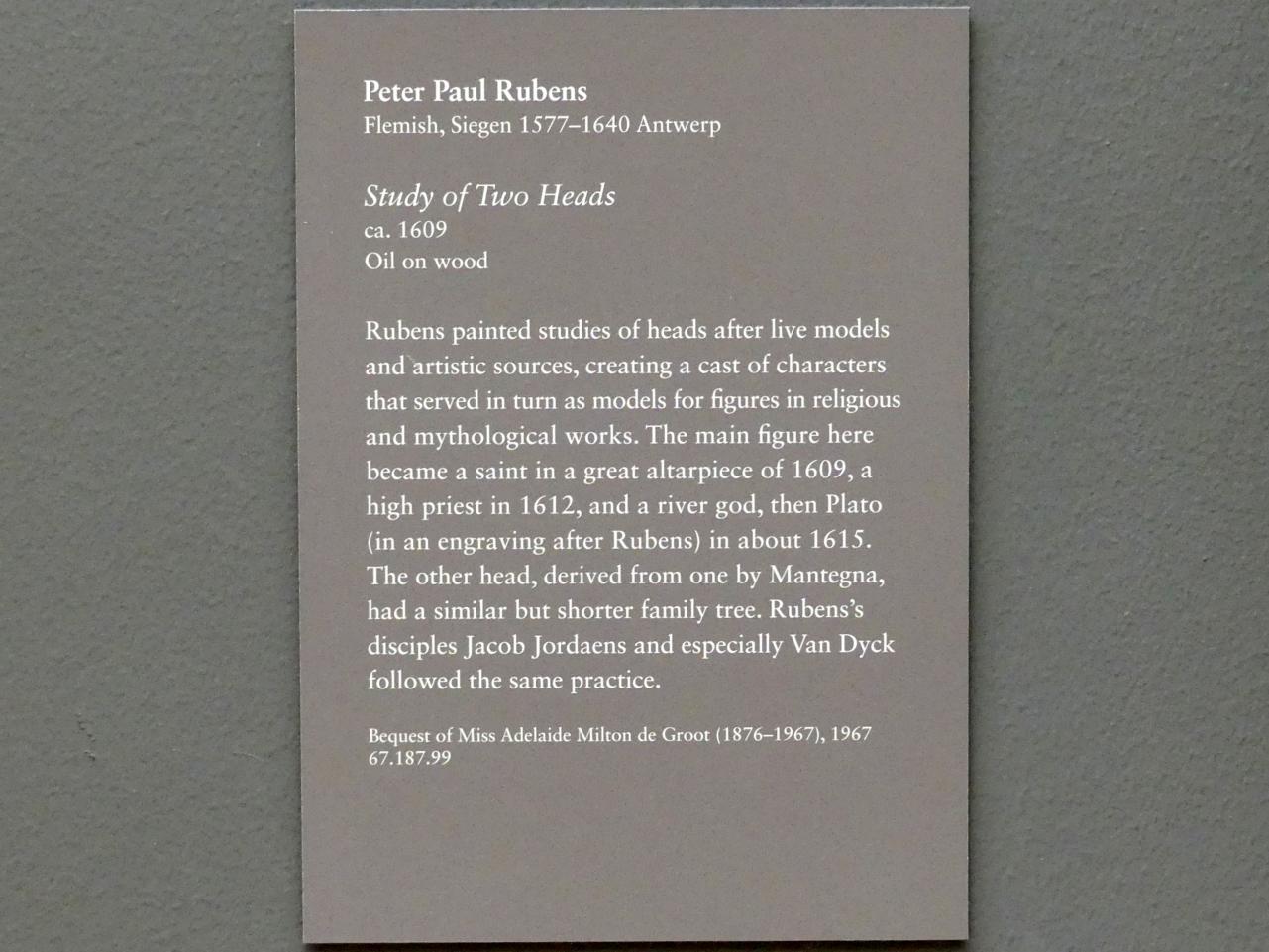 Peter Paul Rubens (1598–1640), Studie zweier Köpfe, New York, Metropolitan Museum of Art (Met), Saal 628, um 1609, Bild 2/2