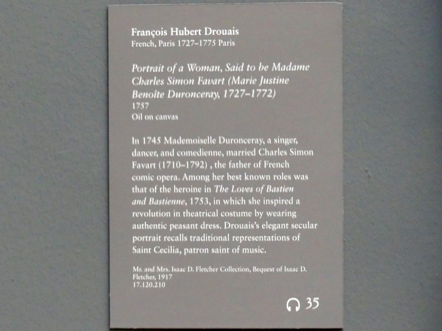 François-Hubert Drouais (1737–1763), Porträt einer Frau, angeblich Madame Charles Simon Favart (Marie Justine Benoîte Duronceray, 1727-1772), New York, Metropolitan Museum of Art (Met), Saal 630, 1757, Bild 2/2