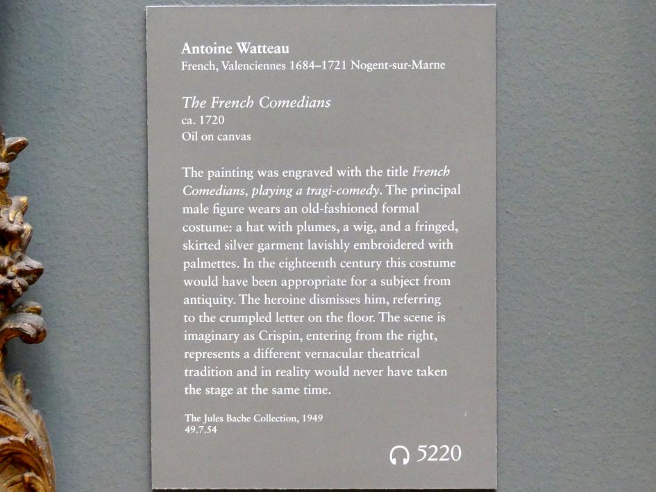 Antoine Watteau (Jean-Antoine Watteau) (1709–1720), Französische Komödianten, New York, Metropolitan Museum of Art (Met), Saal 630, um 1720, Bild 2/2