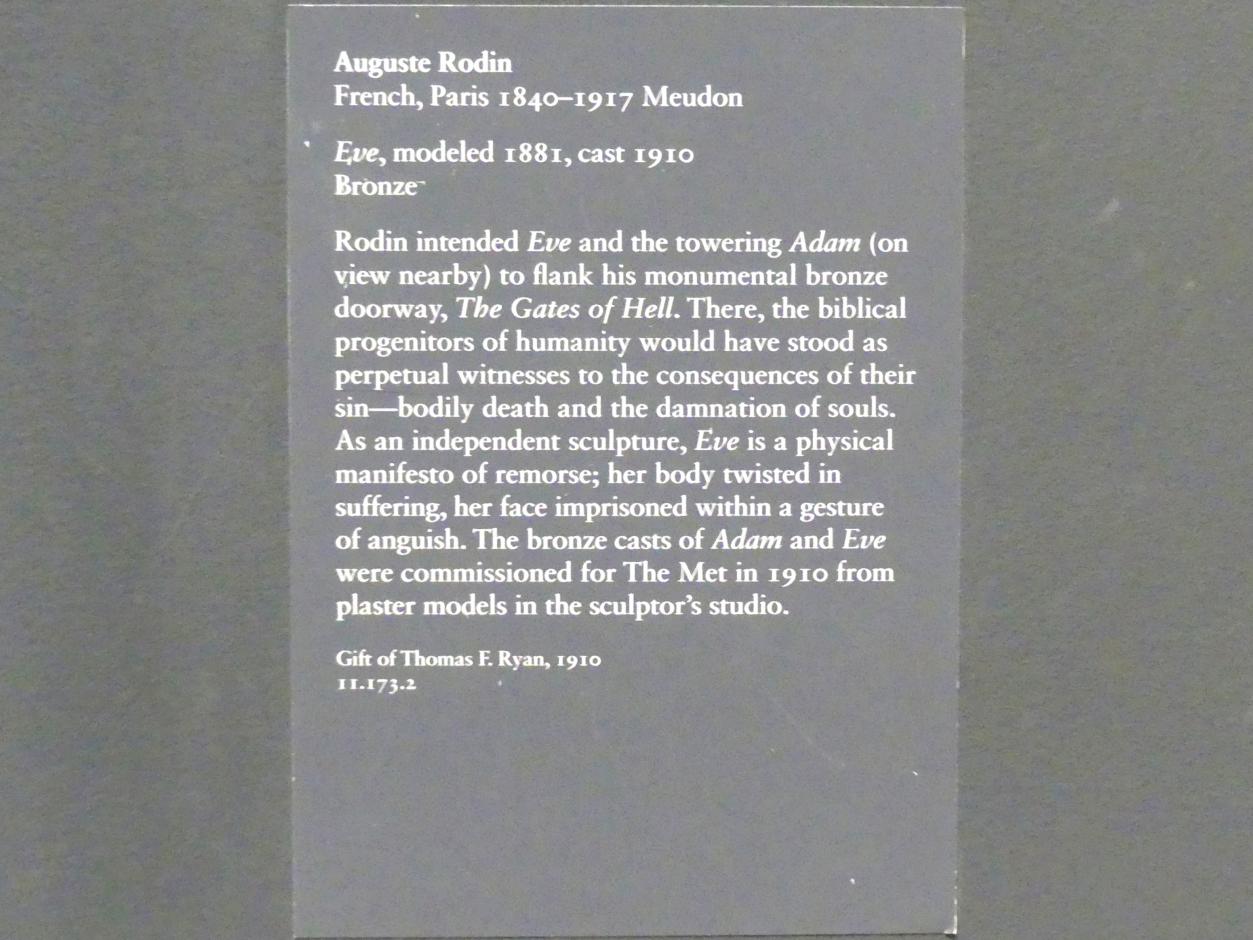 Auguste Rodin (1863–1917), Eva, New York, Metropolitan Museum of Art (Met), Saal 800, 1881, Bild 5/5