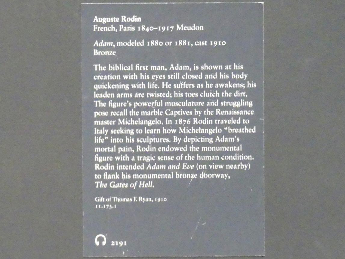 Auguste Rodin (1863–1917), Adam, New York, Metropolitan Museum of Art (Met), Saal 800, 1880–1881, Bild 5/5