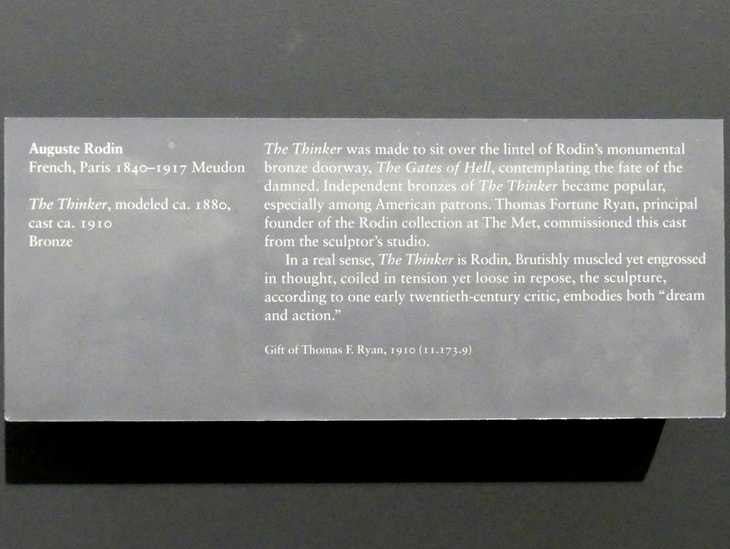 Auguste Rodin (1863–1917), Der Denker, New York, Metropolitan Museum of Art (Met), Saal 800, um 1880, Bild 5/5