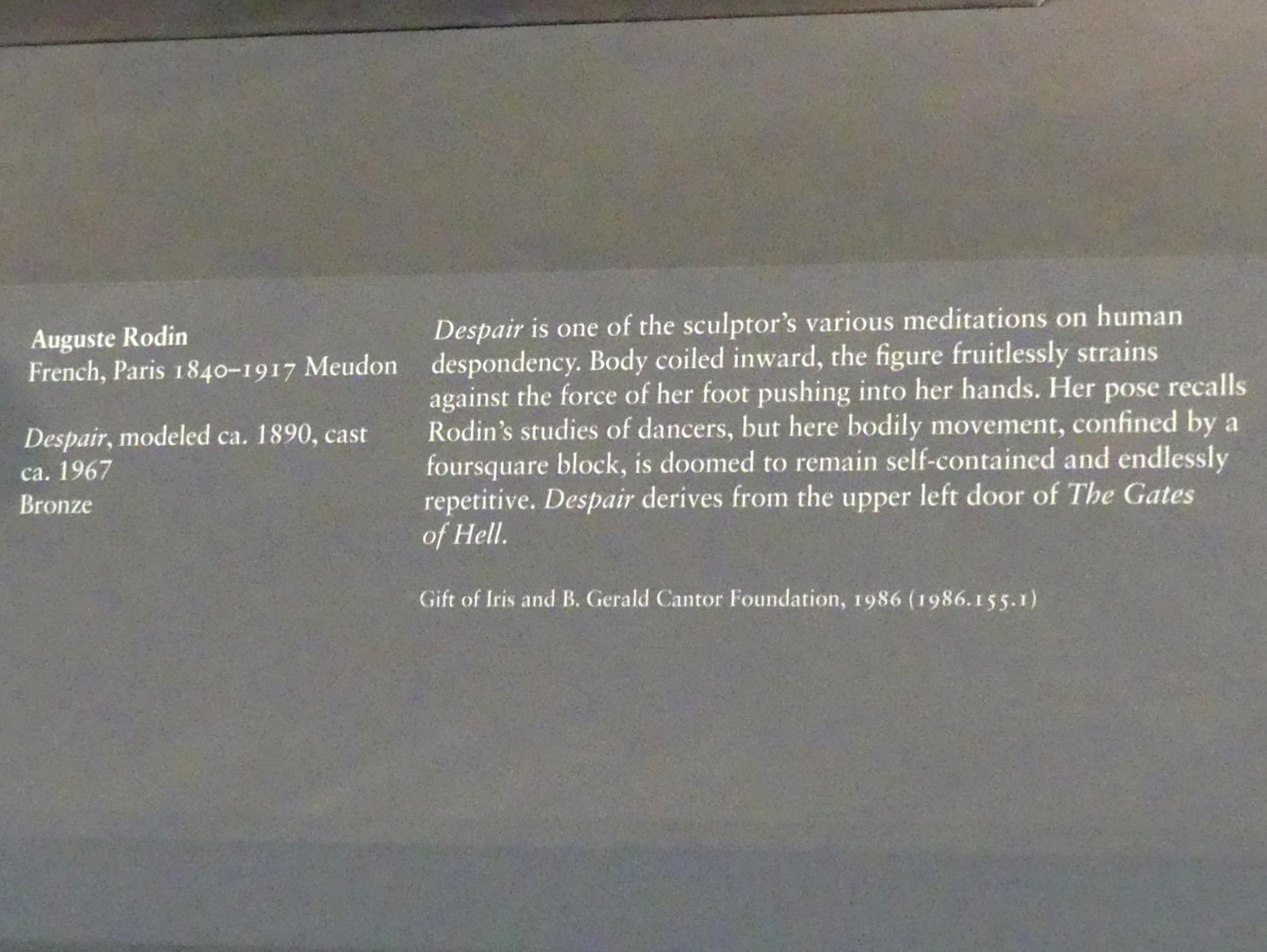 Auguste Rodin (1863–1917), Verzweiflung, New York, Metropolitan Museum of Art (Met), Saal 800, um 1890, Bild 3/3