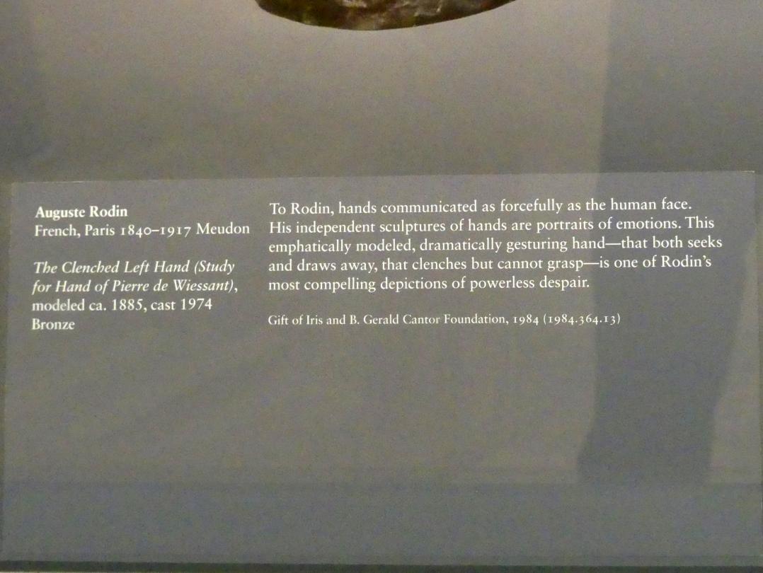 Auguste Rodin (1863–1917), Die geballte linke Hand (Studie für die Hand von Pierre de Wiessant), New York, Metropolitan Museum of Art (Met), Saal 800, um 1885, Bild 2/2