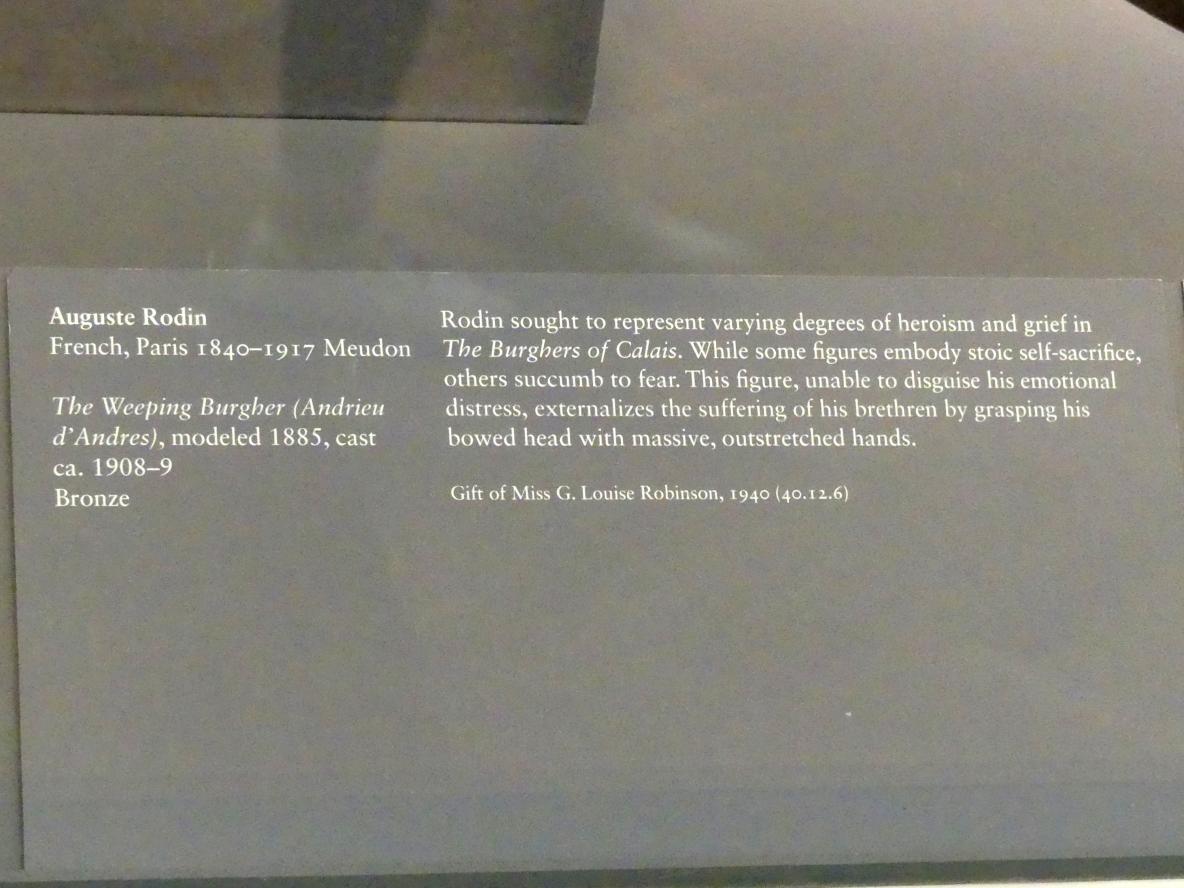 Auguste Rodin (1863–1917), Der weinende Bürger (Andrieu d'Andres), New York, Metropolitan Museum of Art (Met), Saal 800, 1885, Bild 2/2