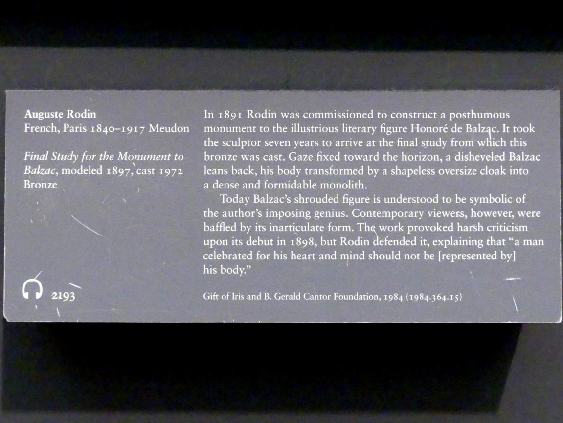 Auguste Rodin (1863–1917), Abschließende Studie zum Denkmal für Balzac, New York, Metropolitan Museum of Art (Met), Saal 800, 1897, Bild 5/5