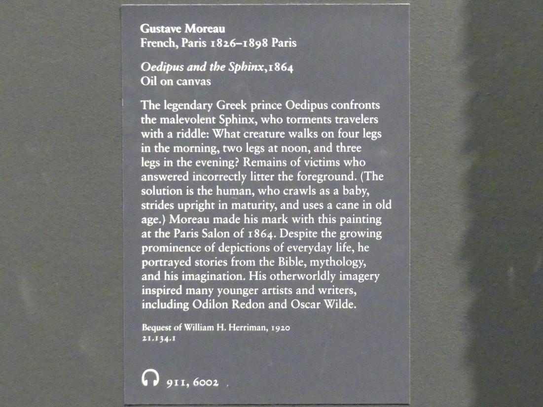 Gustave Moreau (1853–1896), Ödipus und die Sphinx, New York, Metropolitan Museum of Art (Met), Saal 800, 1864, Bild 2/2