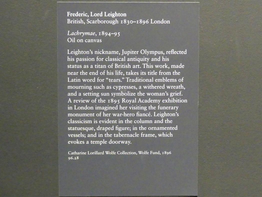 Frederic Leighton, 1. Baron Leighton (1854–1894), Lachrymae, New York, Metropolitan Museum of Art (Met), Saal 800, 1894–1895, Bild 2/2