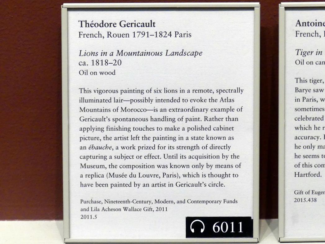 Théodore Géricault (1811–1822), Löwen in einer Gebirgslandschaft, New York, Metropolitan Museum of Art (Met), Saal 801, um 1818–1820, Bild 2/2