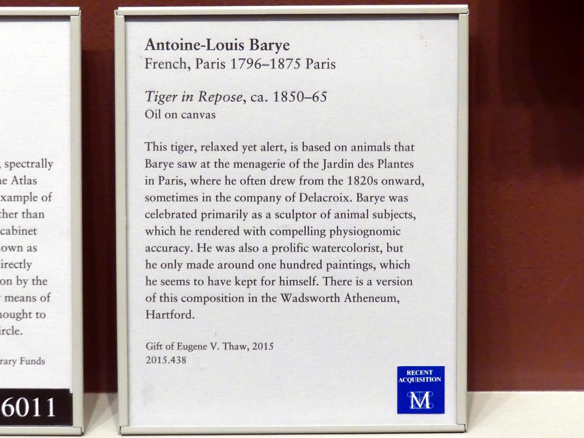 Antoine-Louis Barye (1832–1864), Tiger in der Ruhe, New York, Metropolitan Museum of Art (Met), Saal 801, um 1850–1865, Bild 2/2