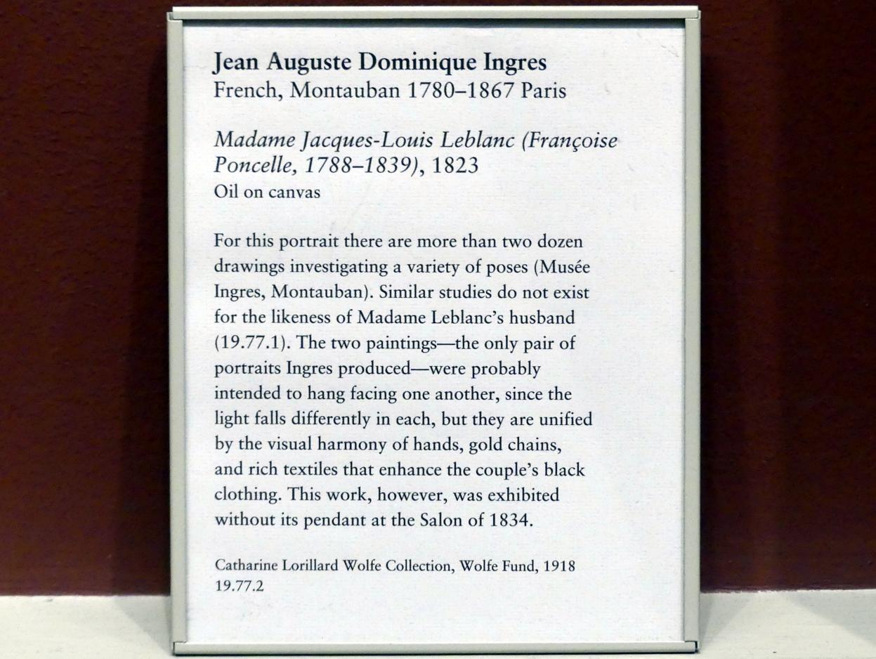 Jean-Auguste-Dominique Ingres (1805–1856), Madame Jacques-Louis Leblanc (Françoise Poncelle, 1788-1839), New York, Metropolitan Museum of Art (Met), Saal 801, 1823, Bild 2/2