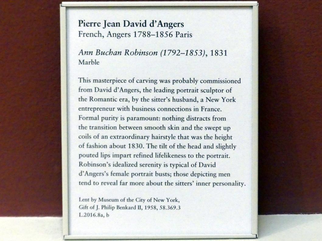 Pierre Jean David d’Angers (1831), Ann Buchan Robinson (1792-1853), New York, Metropolitan Museum of Art (Met), Saal 801, 1831, Bild 5/5