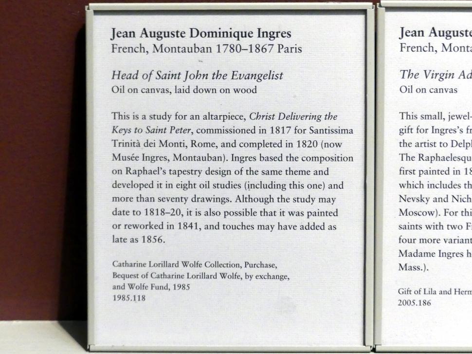 Jean-Auguste-Dominique Ingres (1805–1856), Kopf des Evangelisten Johannes, Rom, Kirche Santissima Trinità dei Monti, jetzt New York, Metropolitan Museum of Art (Met), Saal 801, um 1817, Bild 2/2