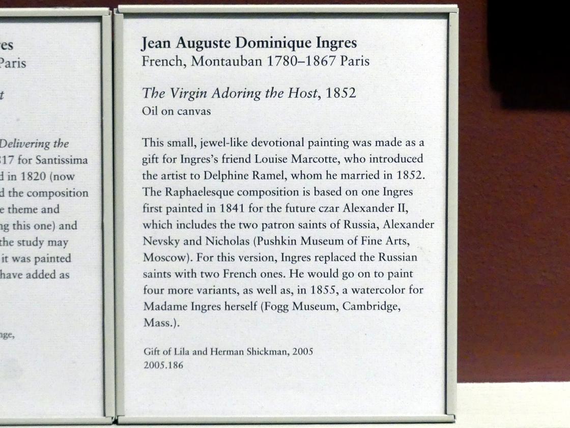 Jean-Auguste-Dominique Ingres (1805–1856), Jungfrau Maria in Anbetung der Hostie, New York, Metropolitan Museum of Art (Met), Saal 801, 1852, Bild 2/2