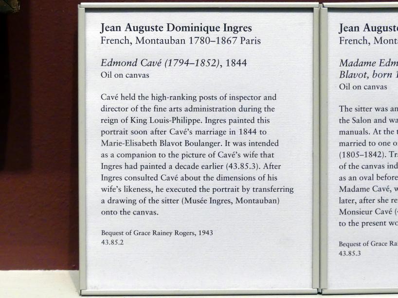 Jean-Auguste-Dominique Ingres (1805–1856), Edmond Cavé (1794-1852), New York, Metropolitan Museum of Art (Met), Saal 801, 1844, Bild 2/2