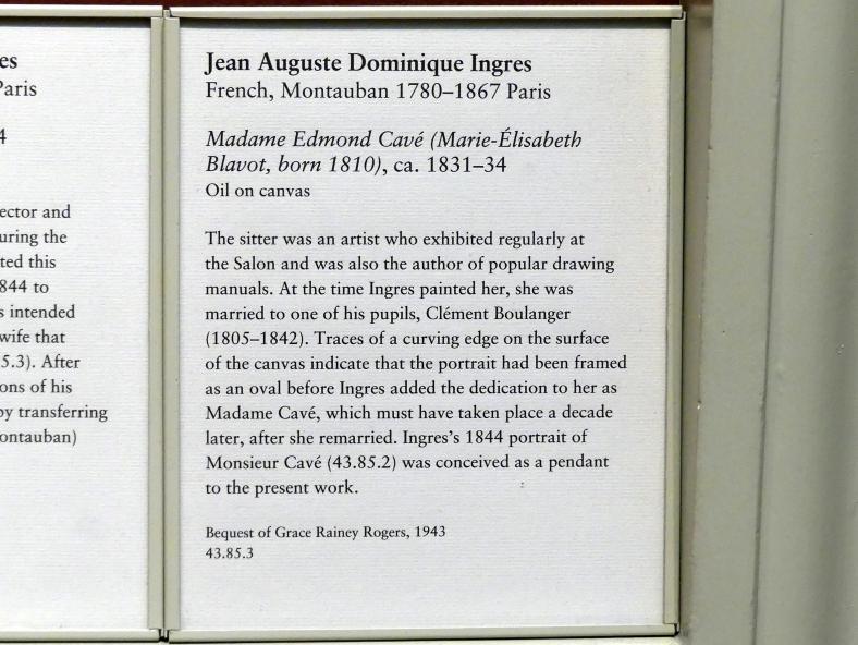 Jean-Auguste-Dominique Ingres (1805–1856), Madame Edmond Cavé (Marie-Élisabeth Blavot, geb. 1810), New York, Metropolitan Museum of Art (Met), Saal 801, um 1831–1834, Bild 2/2
