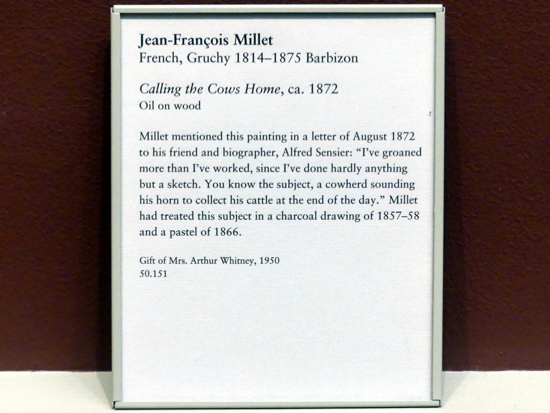 Jean-François Millet (1844–1874), Die Kühe nach Hause rufen, New York, Metropolitan Museum of Art (Met), Saal 802, um 1872, Bild 2/2