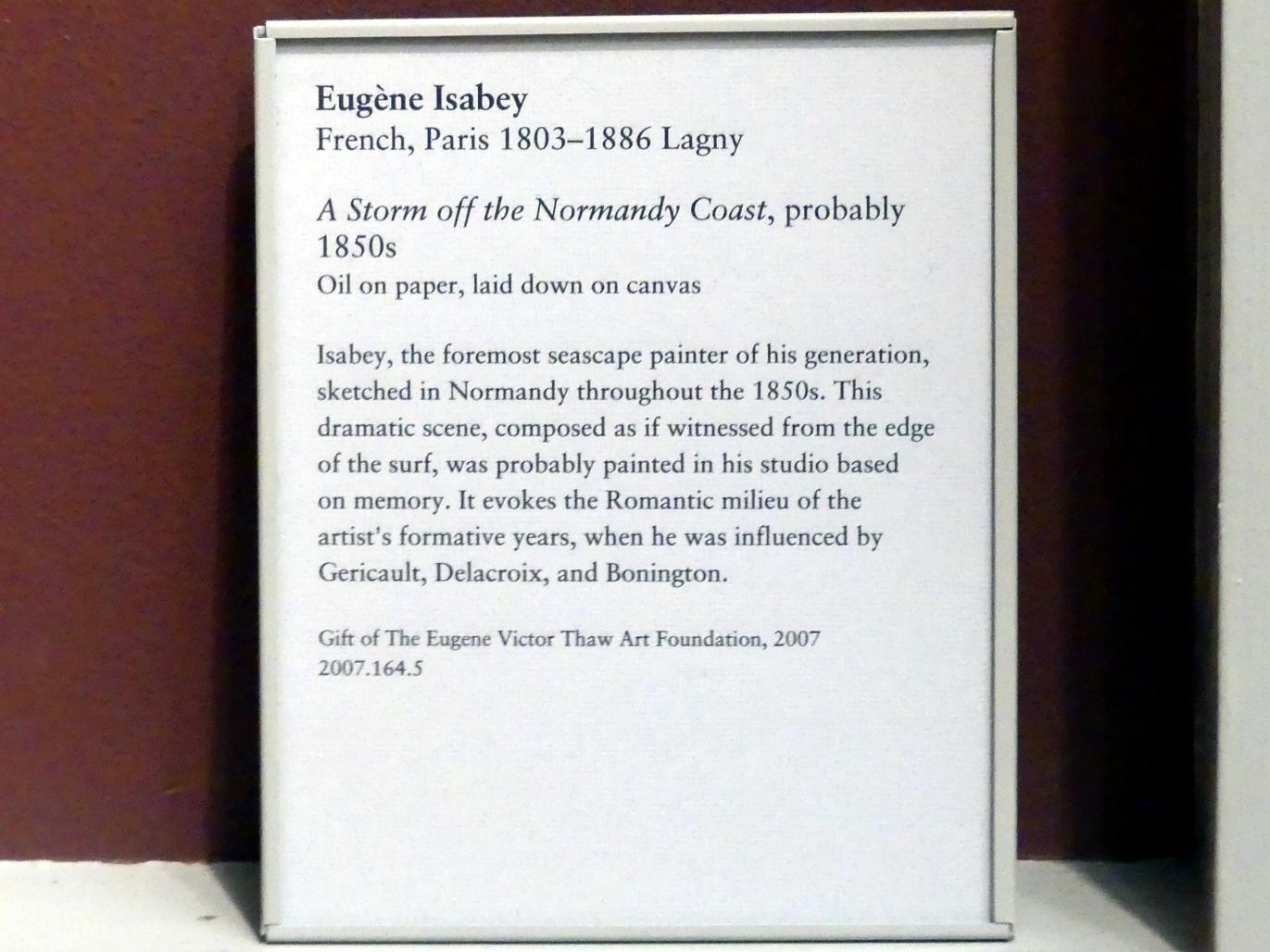 Eugène Isabey (1832–1855), Sturm vor der Küste der Normandie, New York, Metropolitan Museum of Art (Met), Saal 802, um 1850–1860, Bild 2/2