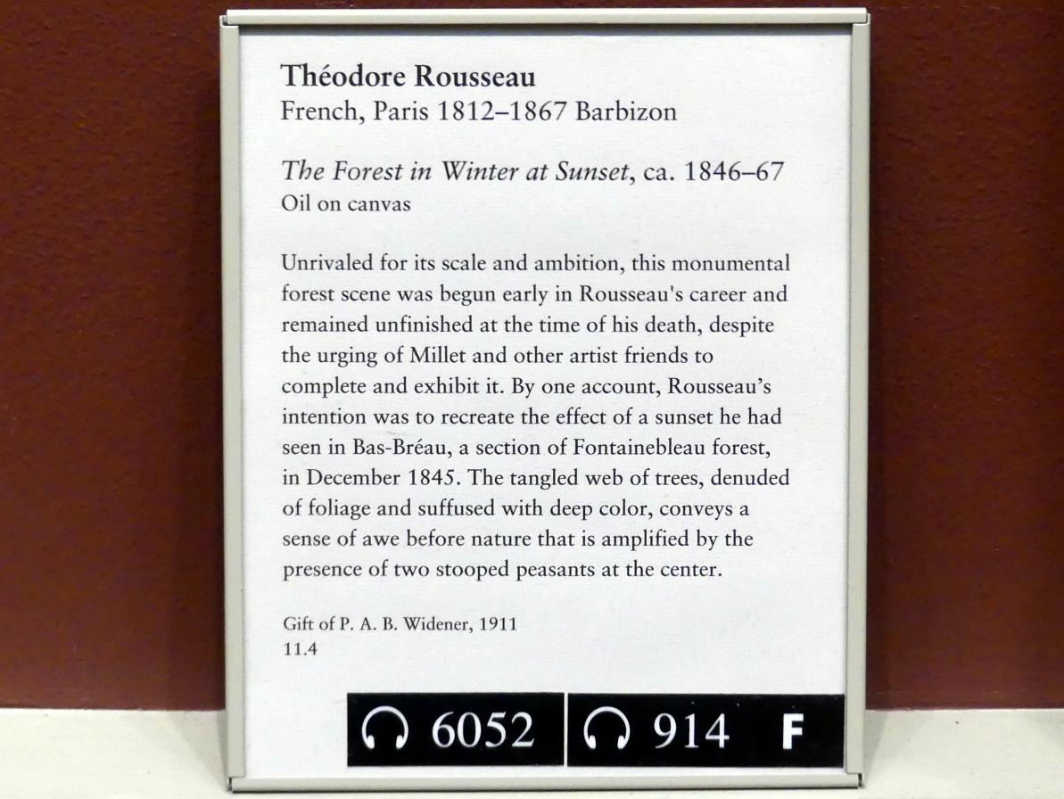 Théodore Rousseau (1827–1862), Wald im Winter bei Sonnenuntergang, New York, Metropolitan Museum of Art (Met), Saal 802, um 1846–1867, Bild 2/2