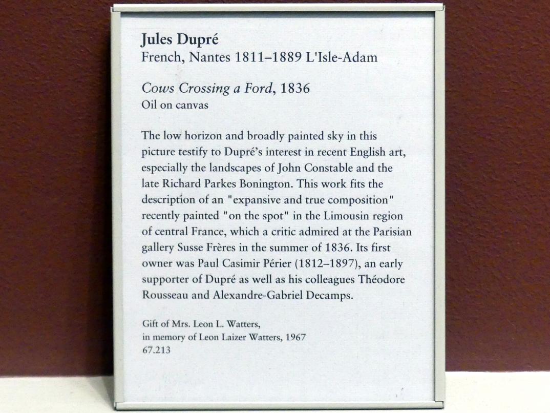 Jules Dupré (1836–1865), Kühe beim Überqueren einer Furt, New York, Metropolitan Museum of Art (Met), Saal 802, 1836, Bild 2/2