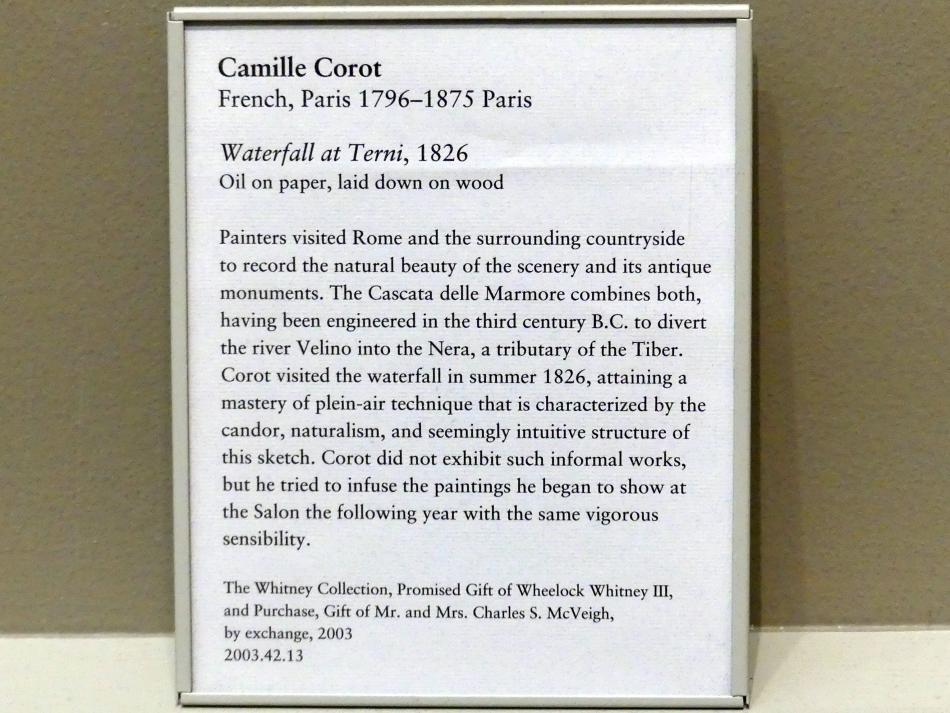 Jean-Baptiste Camille Corot (1823–1874), Wasserfall bei Terni, New York, Metropolitan Museum of Art (Met), Saal 803, 1826, Bild 2/2