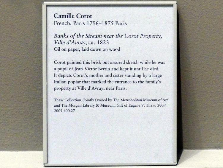 Jean-Baptiste Camille Corot (1823–1874), Flussauen beim Landgut des Künstlers in Ville d'Avray, New York, Metropolitan Museum of Art (Met), Saal 803, um 1823, Bild 2/2