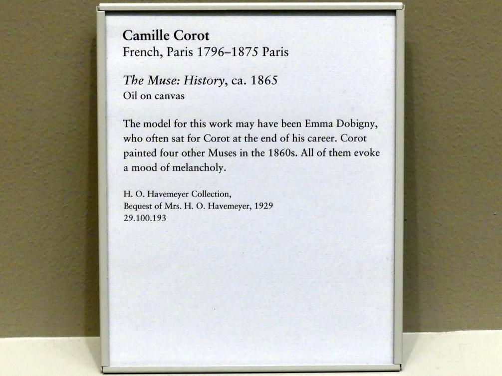 Jean-Baptiste Camille Corot (1823–1874), Die Muse: Geschichte, New York, Metropolitan Museum of Art (Met), Saal 803, um 1865, Bild 2/2