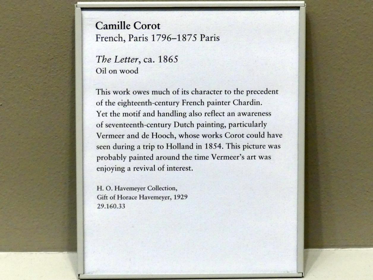 Jean-Baptiste Camille Corot (1823–1874), Der Brief, New York, Metropolitan Museum of Art (Met), Saal 803, um 1865, Bild 2/2