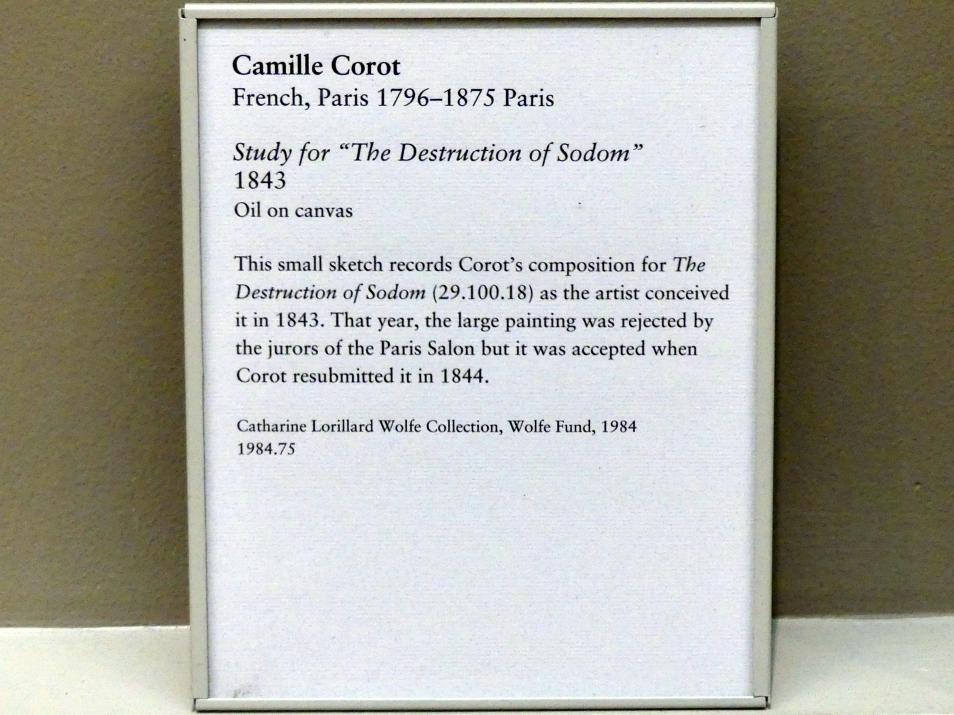 Jean-Baptiste Camille Corot (1823–1874), Studie für "Die Vernichtung Sodoms", New York, Metropolitan Museum of Art (Met), Saal 803, 1843, Bild 2/2