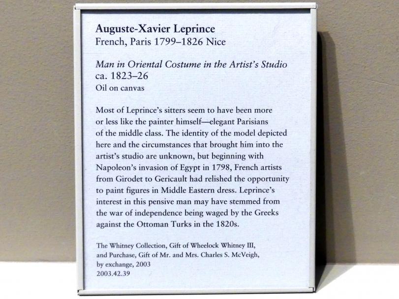 Auguste-Xavier Leprince (1823–1825), Mann in orientalischer Verkleidung im Atelier des Künstlers, New York, Metropolitan Museum of Art (Met), Saal 804, um 1823–1826, Bild 2/2