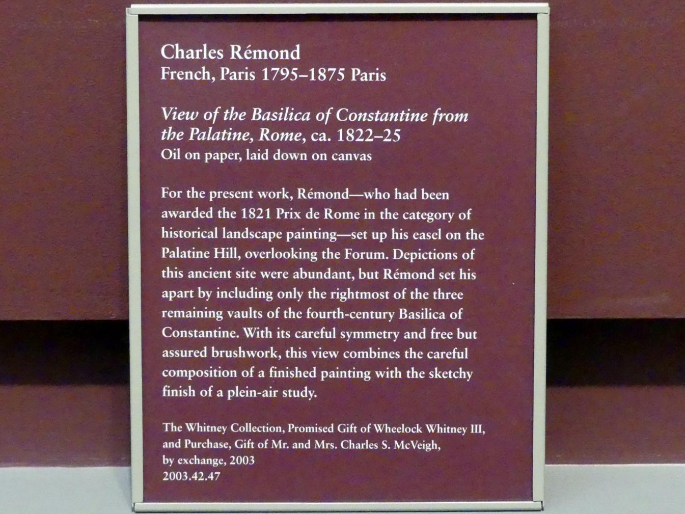 Jean-Charles-Joseph Rémond (1823), Blick vom Palatin auf die Maxentiusbasilika in Rom, New York, Metropolitan Museum of Art (Met), Saal 805, um 1822–1825, Bild 2/2