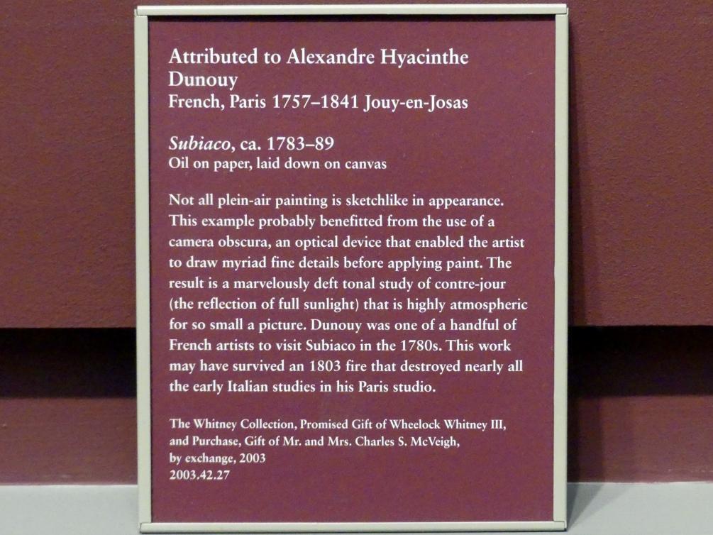 Alexandre-Hyacinthe Dunouy (1786–1813), Subiaco, New York, Metropolitan Museum of Art (Met), Saal 805, um 1783–1789, Bild 2/2