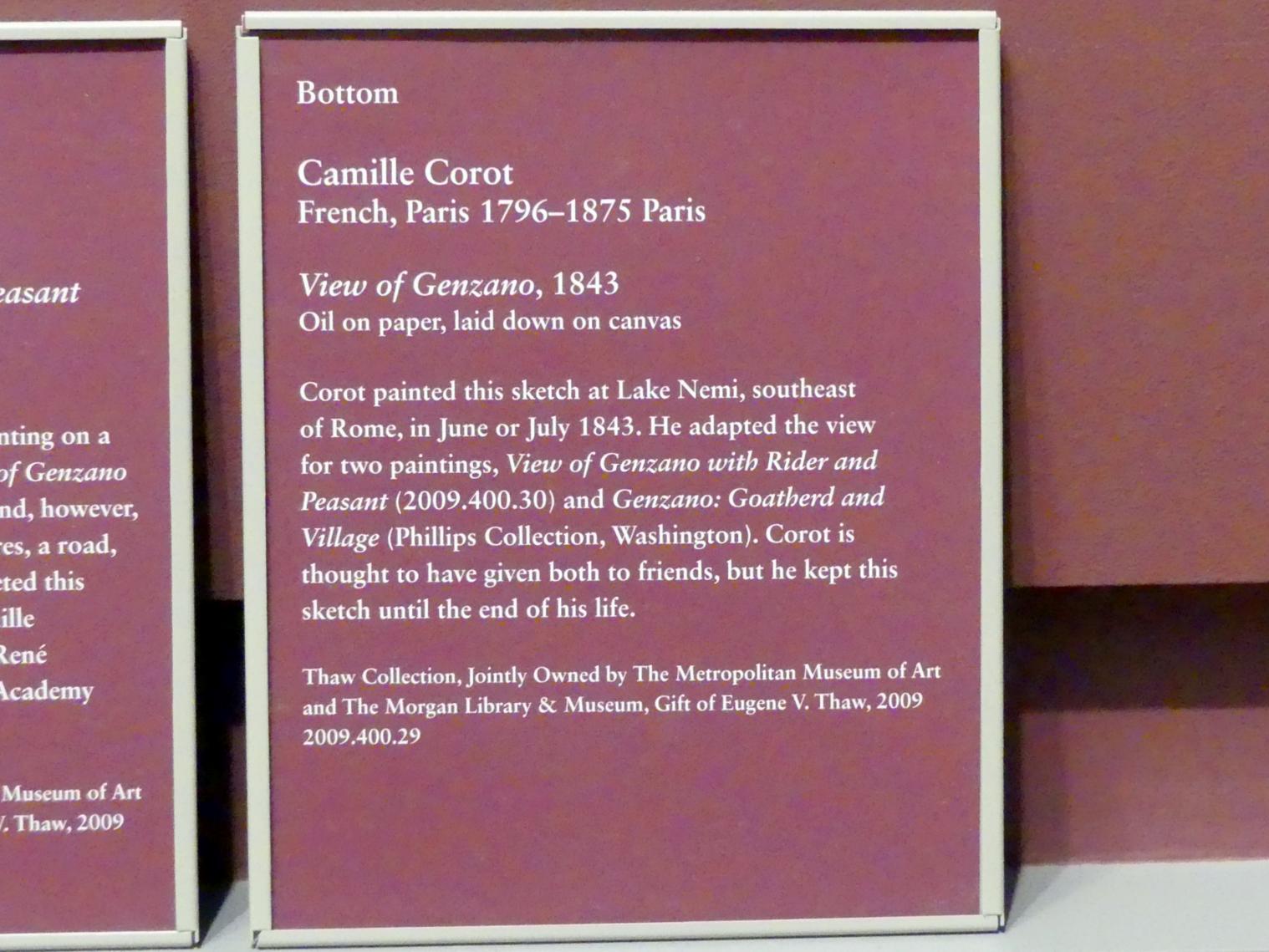 Jean-Baptiste Camille Corot (1823–1874), Blick auf Genzano, New York, Metropolitan Museum of Art (Met), Saal 805, 1843, Bild 2/2