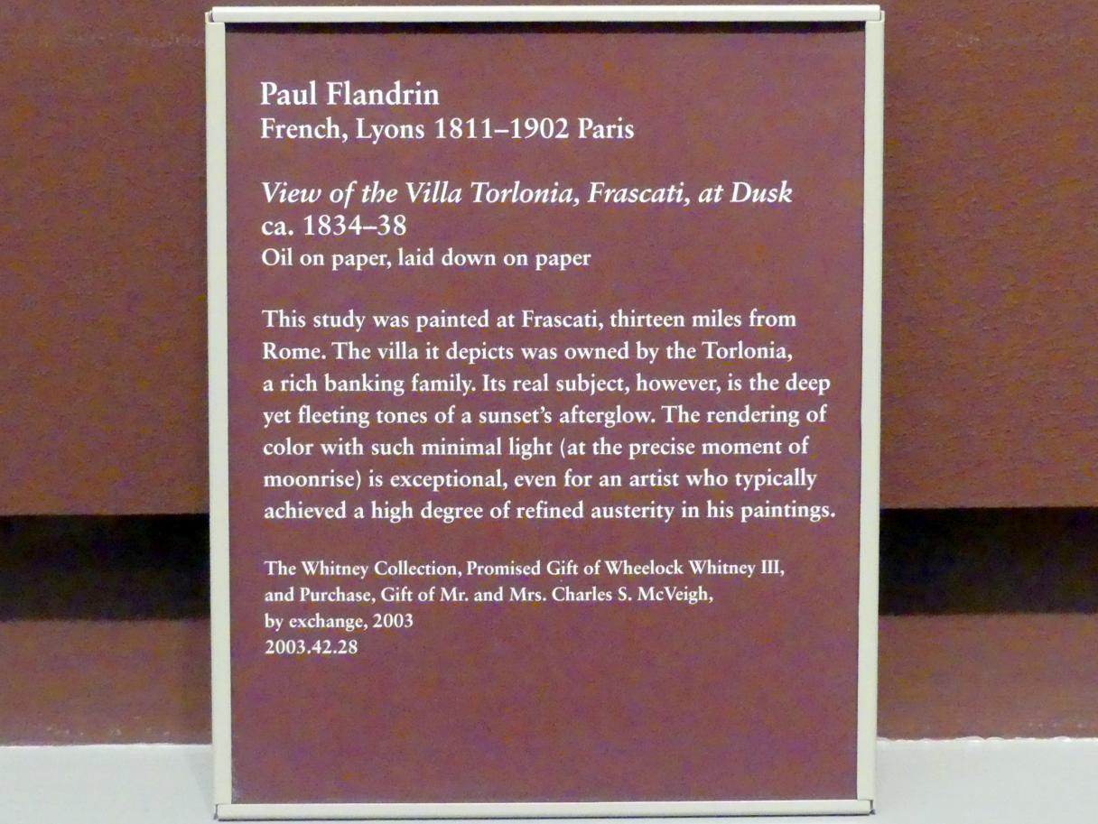 Paul Jean Flandrin (1836–1856), Blick auf die Villa Torlonia, Fracati, bei Abenddämmerung, New York, Metropolitan Museum of Art (Met), Saal 806, um 1834–1838, Bild 2/2