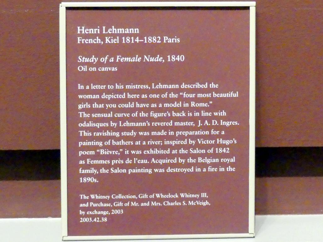 Henri Lehmann (Karl Rudolph Heinrich Lehmann) (1840), Weibliche Aktstudie, New York, Metropolitan Museum of Art (Met), Saal 806, 1840, Bild 2/2