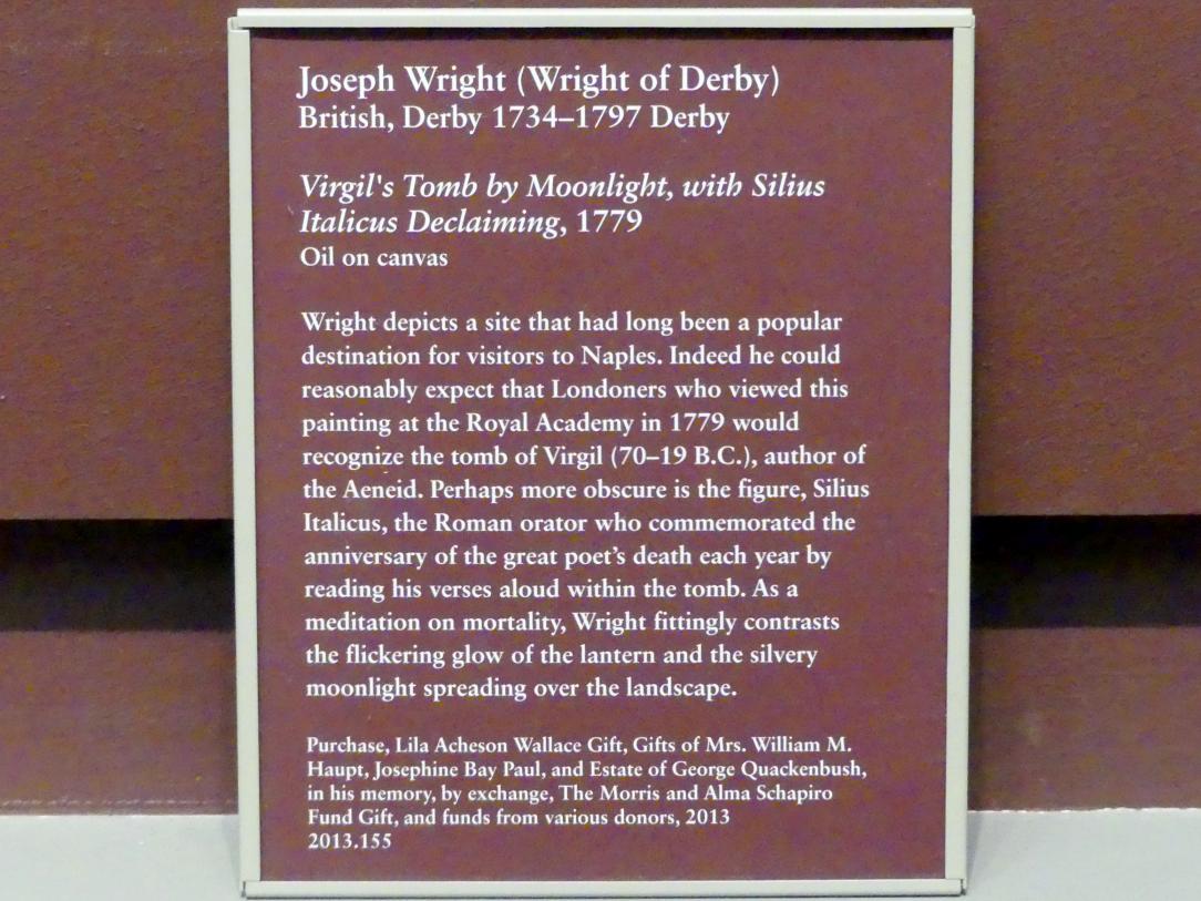 Joseph Wright of Derby (1765–1790), Vergils Grab bei Mondschein mit Silius Italicus Deklamationen, New York, Metropolitan Museum of Art (Met), Saal 806, 1779, Bild 2/2