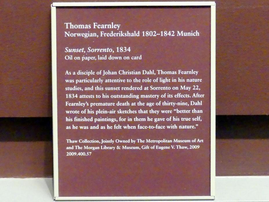 Thomas Fearnley (1833–1837), Sonnenuntergang, Sorrent, New York, Metropolitan Museum of Art (Met), Saal 806, 1834, Bild 2/2