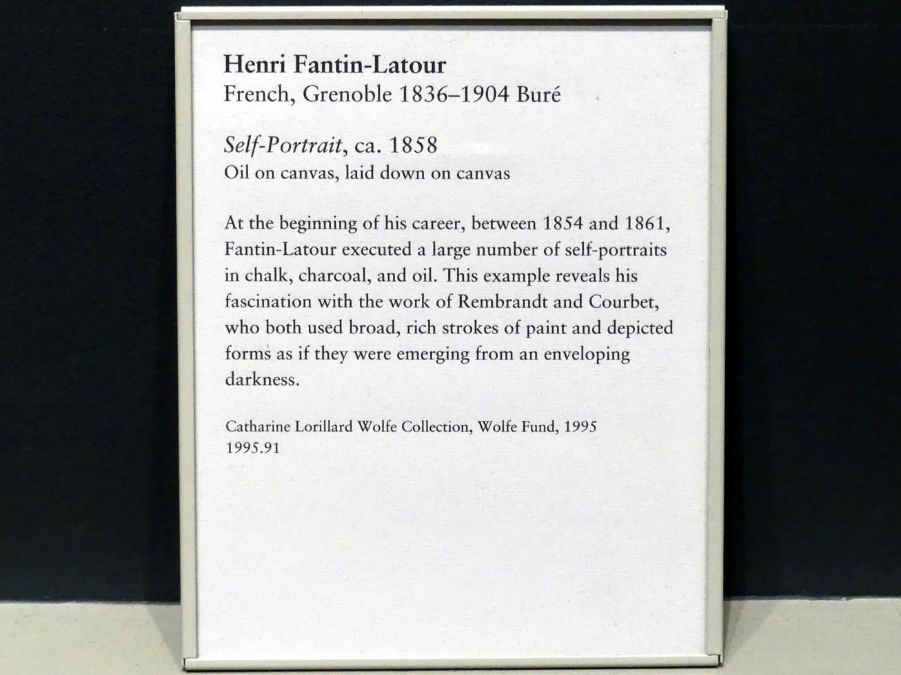 Henri Fantin-Latour (1858–1888), Selbstporträt, New York, Metropolitan Museum of Art (Met), Saal 809, um 1858, Bild 2/2