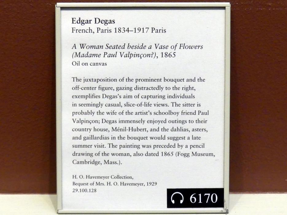 Edgar Degas (1855–1909), Eine Frau neben einer Blumenvase sitzend (Madame Paul Valpinçon?), New York, Metropolitan Museum of Art (Met), Saal 810, 1865, Bild 2/2