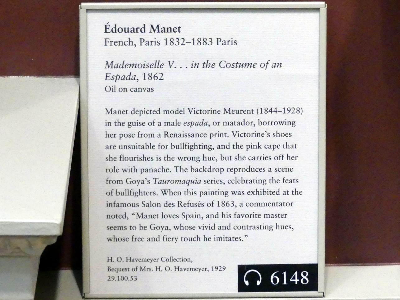 Édouard Manet (1855–1882), Mademoiselle V... im Kostüm eines Espada, New York, Metropolitan Museum of Art (Met), Saal 810, 1862, Bild 2/2