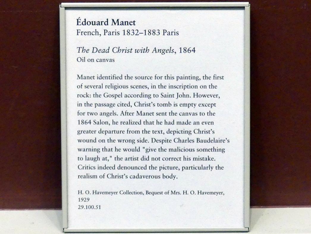 Édouard Manet (1855–1882), Der tote Christus mit Engeln, New York, Metropolitan Museum of Art (Met), Saal 810, 1864, Bild 2/2