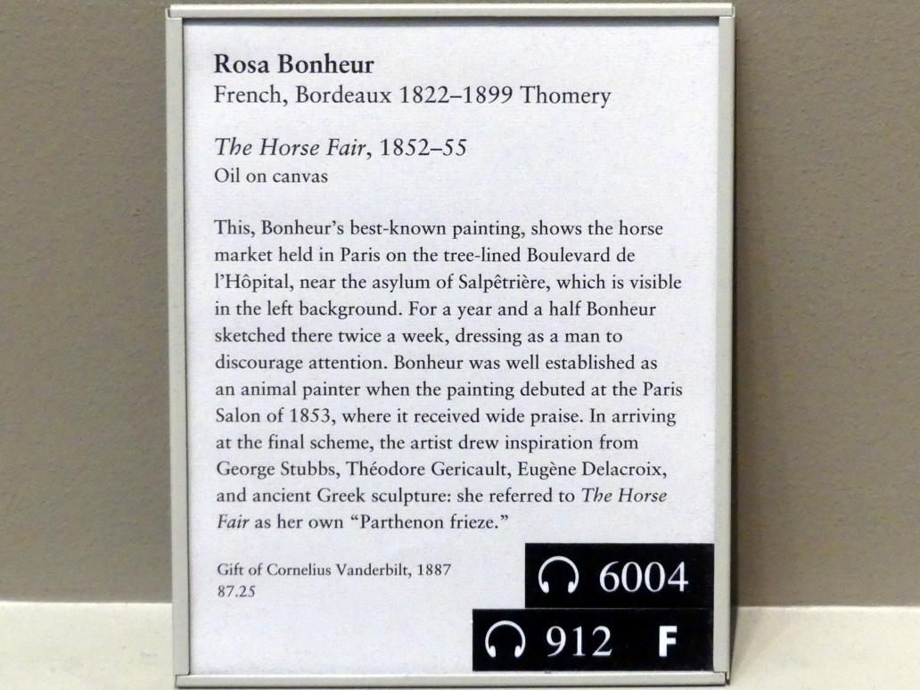 Rosa Bonheur (1849–1853), Pferdemarkt, New York, Metropolitan Museum of Art (Met), Saal 812, um 1852–1855, Bild 2/2